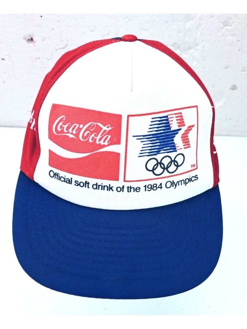 Vintage Coca-Cola 1984 Olympics Snapback Trucker Hat Red White Blue Los Angeles